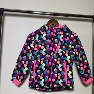 Children's Place Girls Black Jacket With Neon Polka Dots Zip Up Size Small 5/6